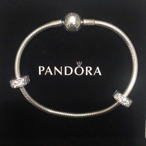 Pandora Bracelet with 2 Clear Pavé Clip Charm